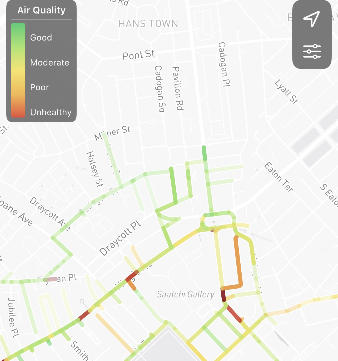 High-resolution air quality map showing pollution patterns