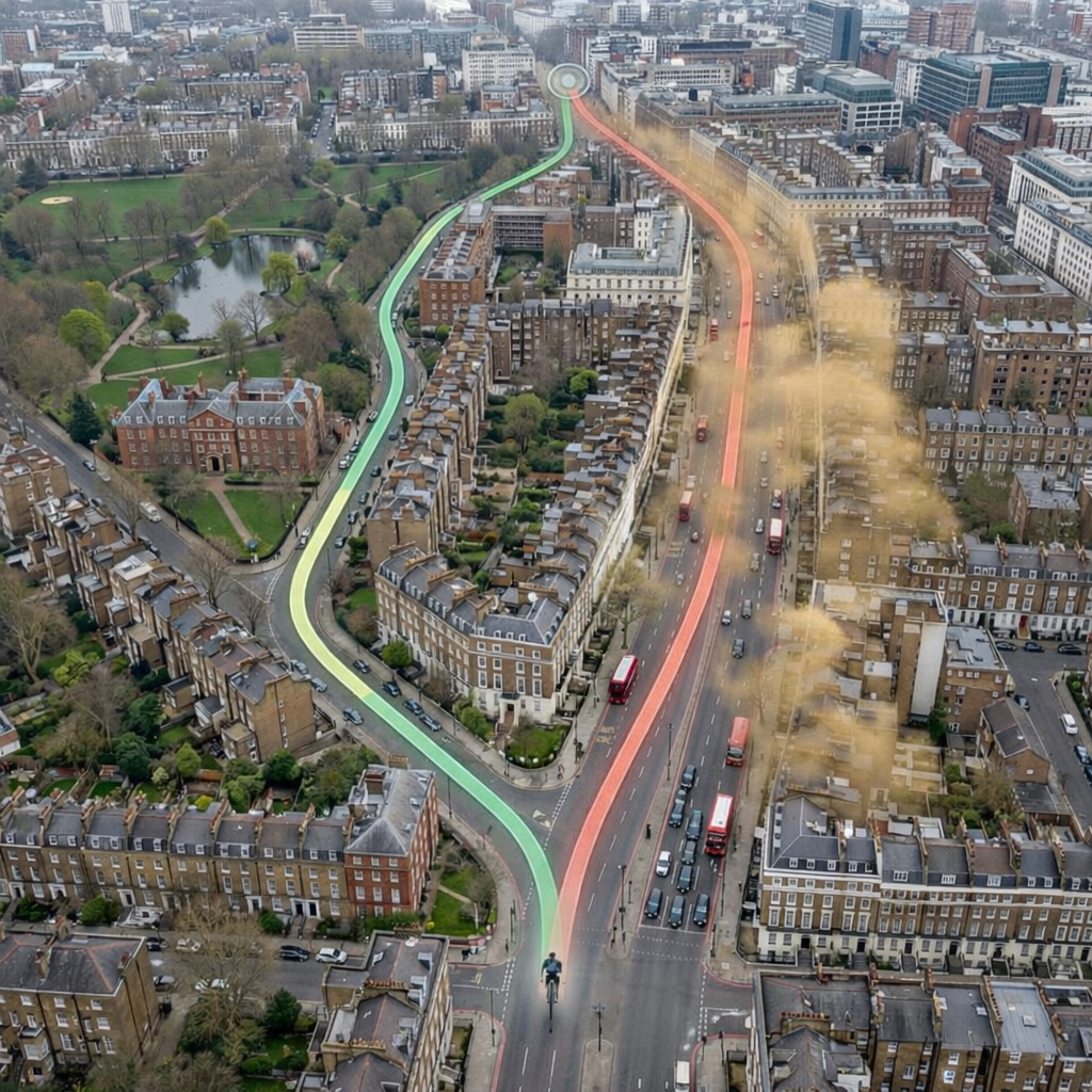 Urban cyclist navigating city streets