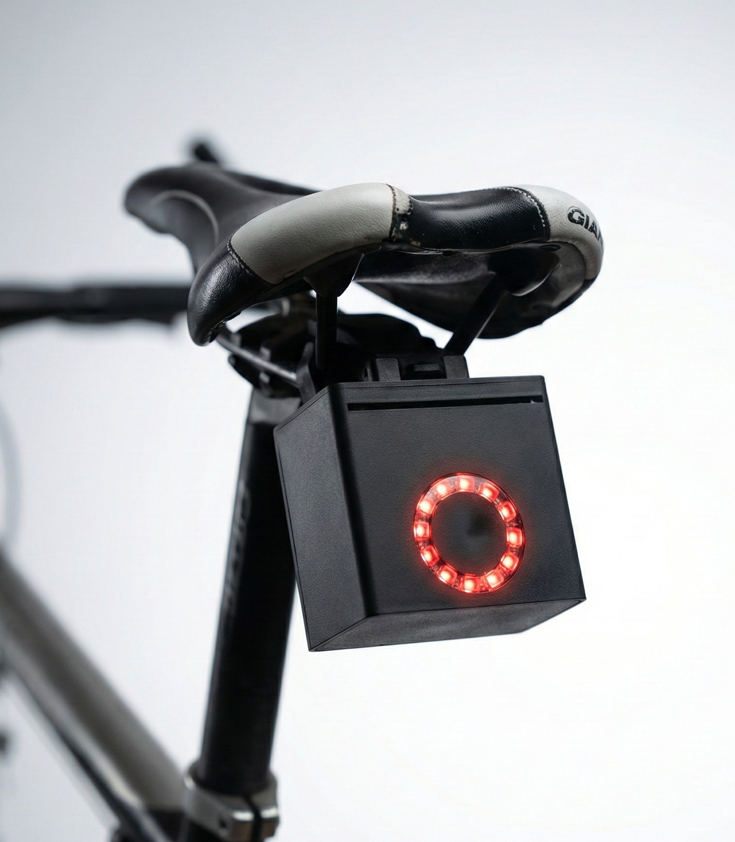 Saddle Sense air quality sensor mounted on bike